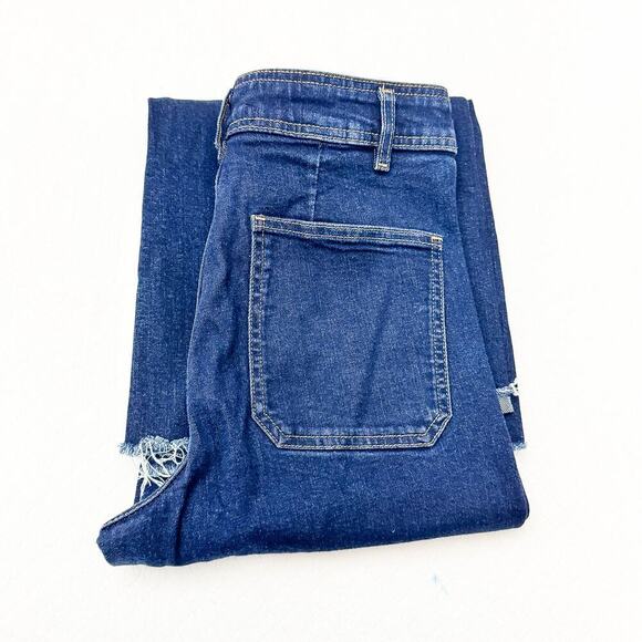 Zara The Patchpocket Marine Straight Dark Wash Denim Jeans Raw Hem Size 6 - Picture 1 of 8